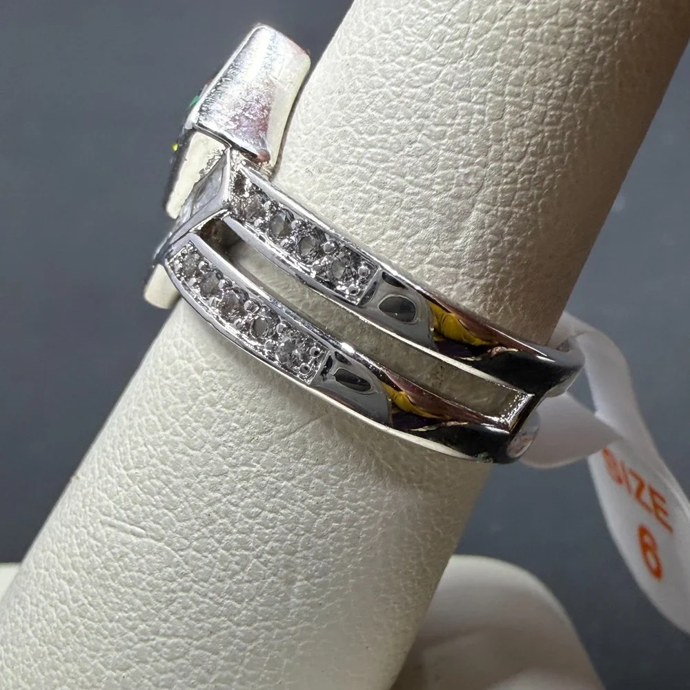 Bomb Party Blissful Blassings Size 6 Ring Lab Rainbow Topaz RBP6637 Rhodium